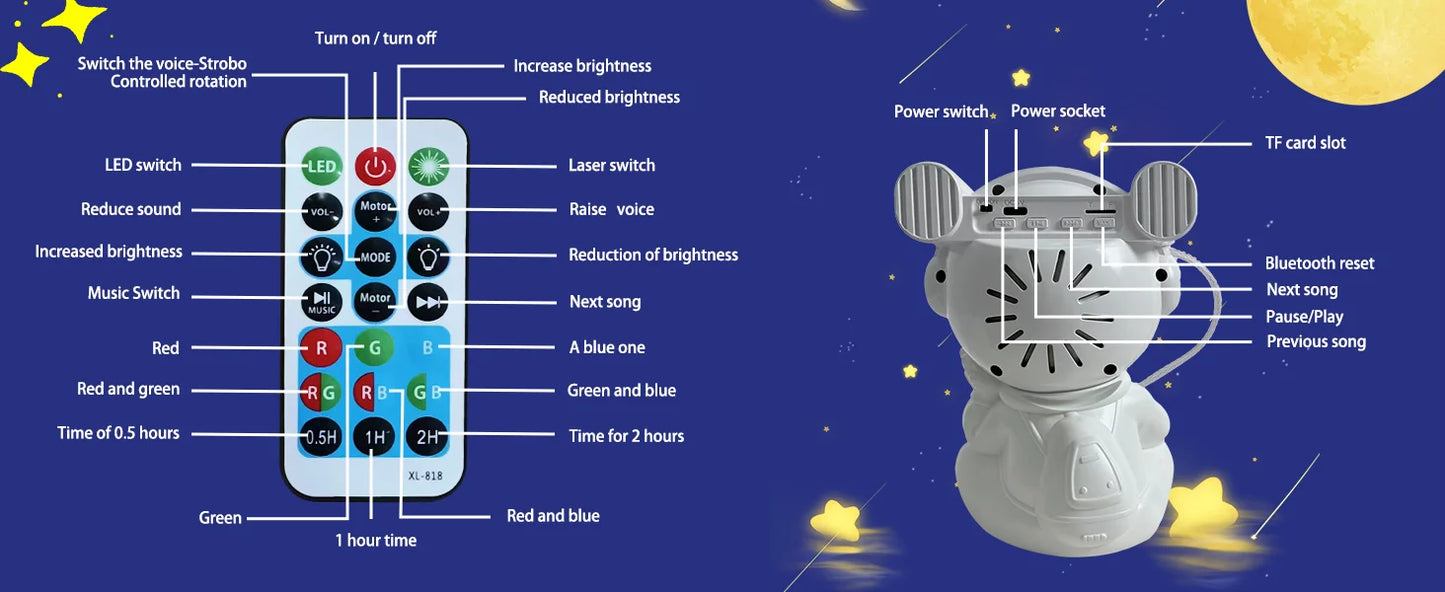 Lumora - Astronaut Nebula Projector Romantic Atmosphere Children's Room Decor Companion Bluetooth Speaker